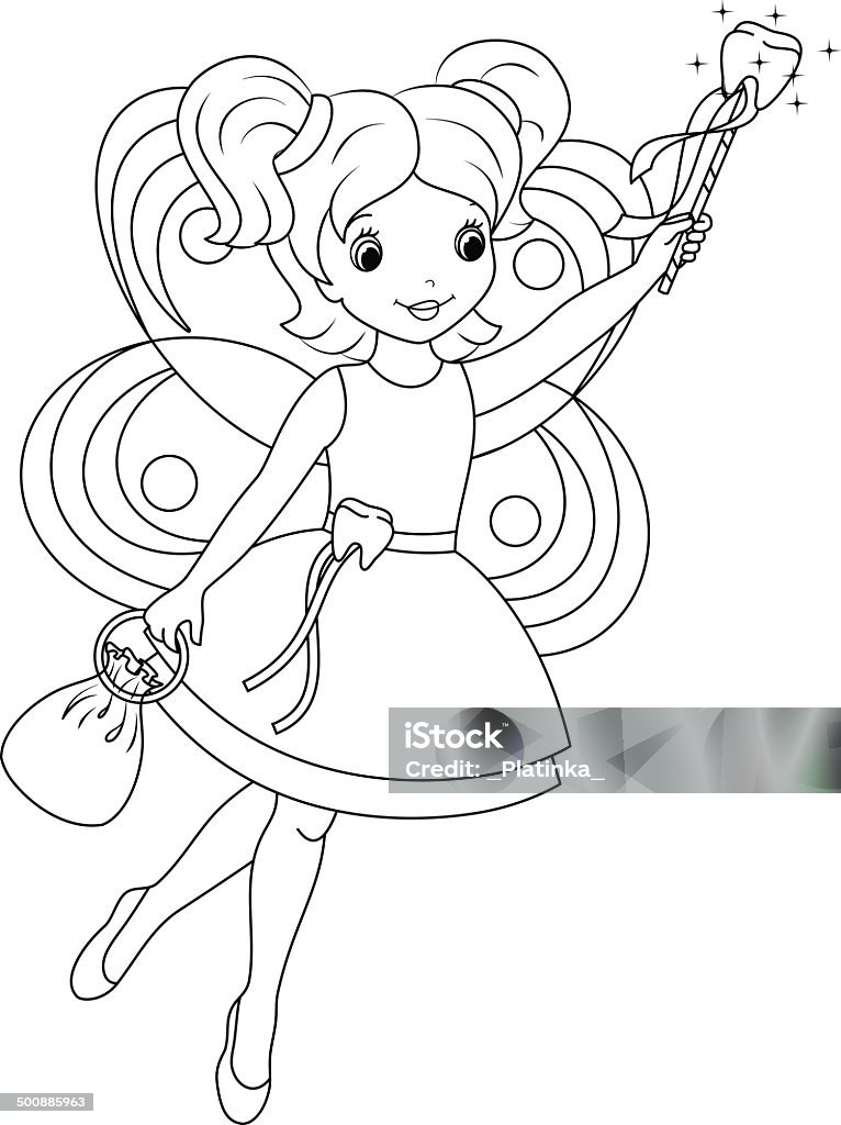 Tooth fairy coloring page stock illustration