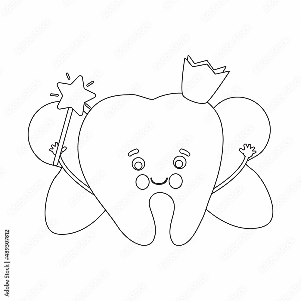 Vektorovã grafika âtooth fairy vector cartoon illustration stylized tooth outline hand drawing vector illustration coloring page for the coloring bookâ ze sluåby