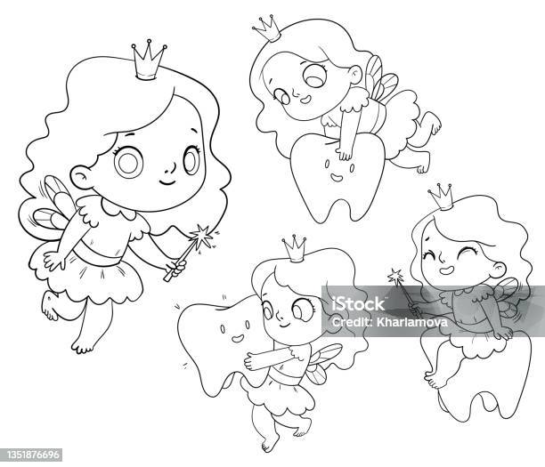 Tooth fairy coloring book stock illustration
