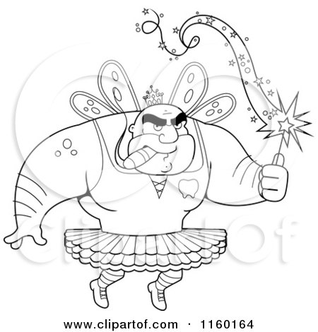 Cartoon clipart of a black and white strong tooth fairy man smoking a cigar