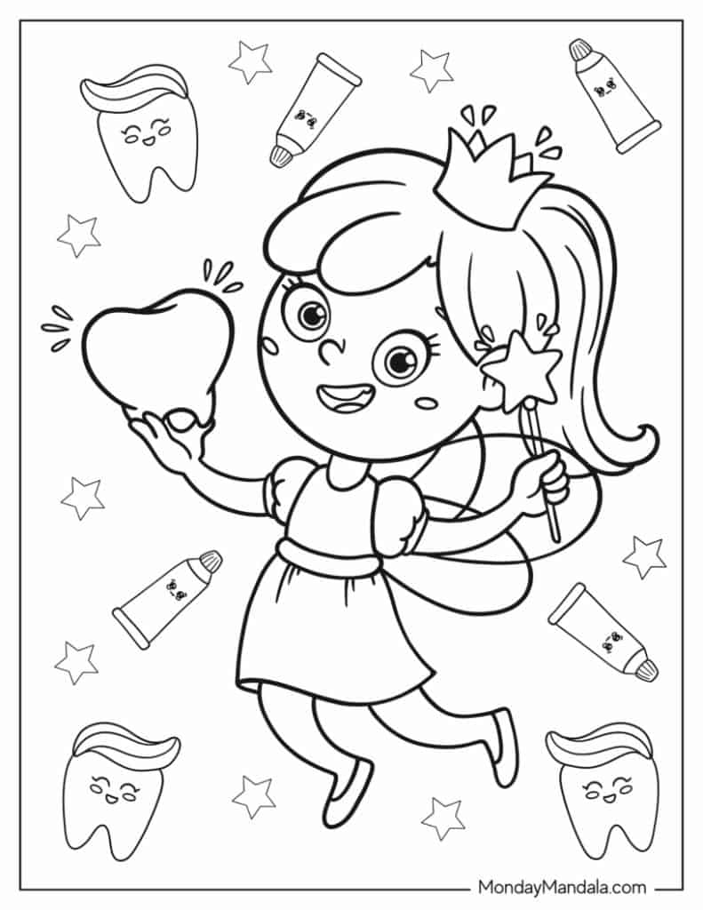 Tooth fairy coloring pages free pdf printables