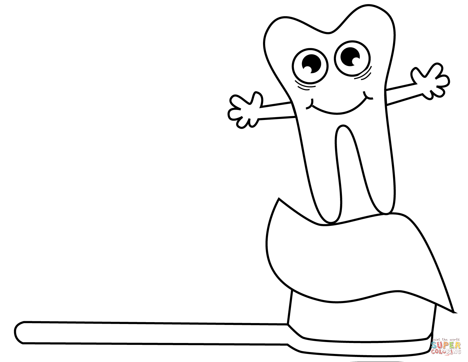 Tooth on toothbrush coloring page free printable coloring pages