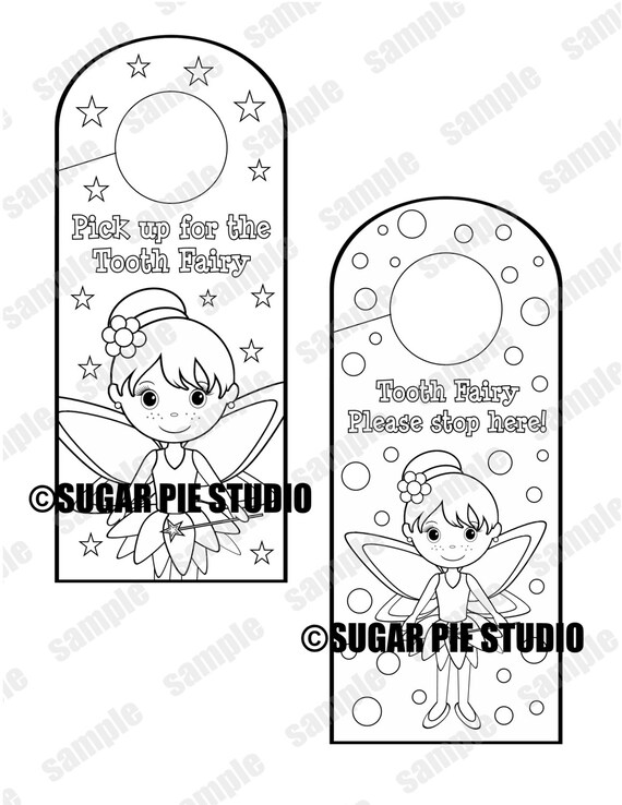 Instant download toothfairy tooth fairy color your own door hanger coloring page activity
