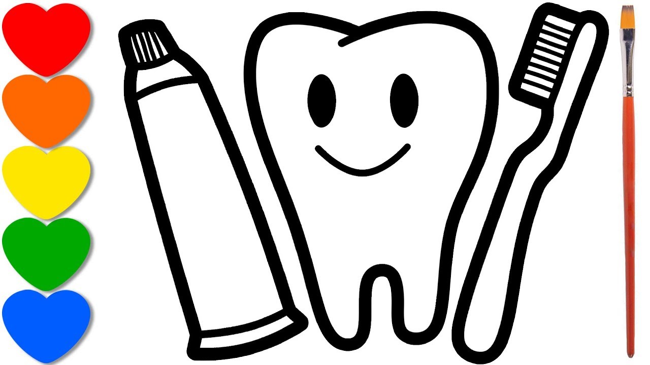 Tooth toothpaste and toothbrush drawing for kids coloring pages for toddlers