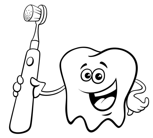 Tooth with toothbrush cartoon color book stock illustration