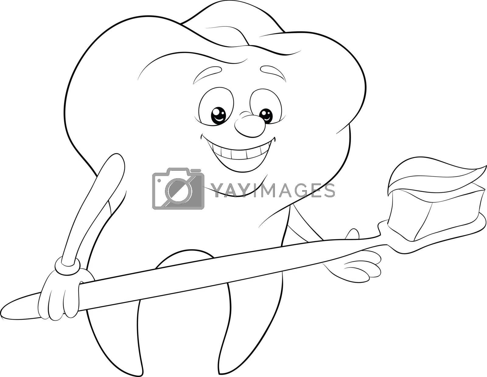 A children coloring bookpage a cartoon tooth with a toothbrush by nonuzza vectors illustrations with unlimited downloads