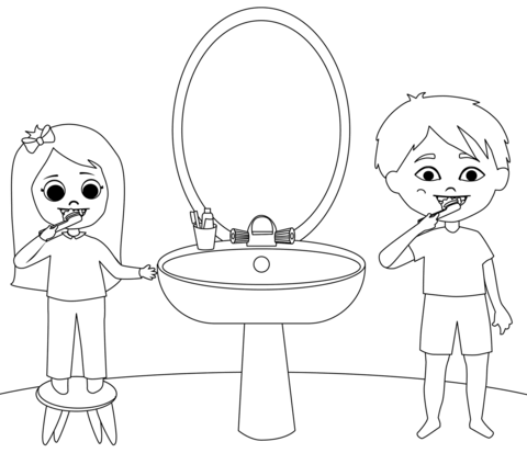 Children brushing teeth coloring page free printable coloring pages