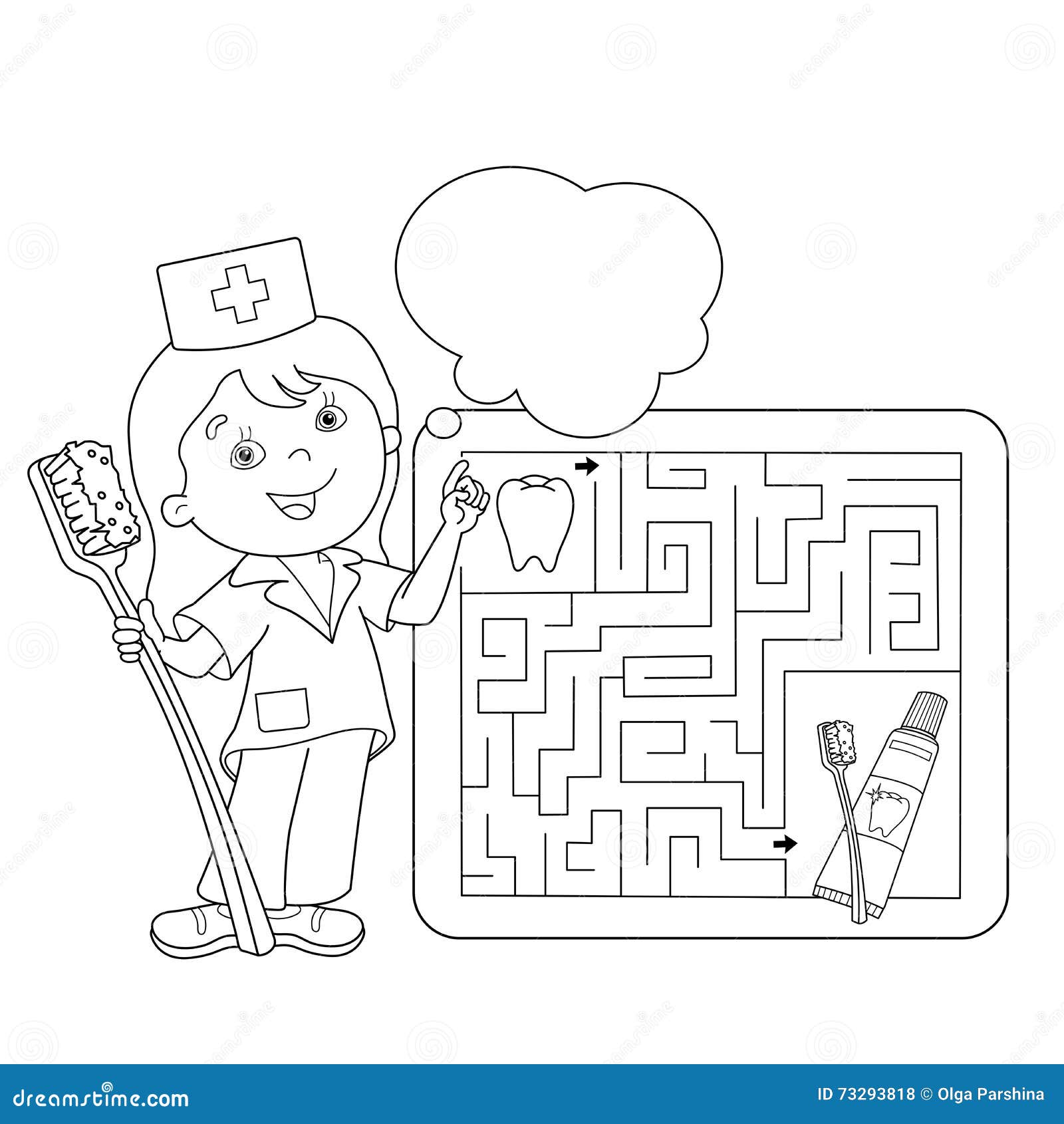 Coloring page outline of doctor with toothbrush and toothpaste stock vector
