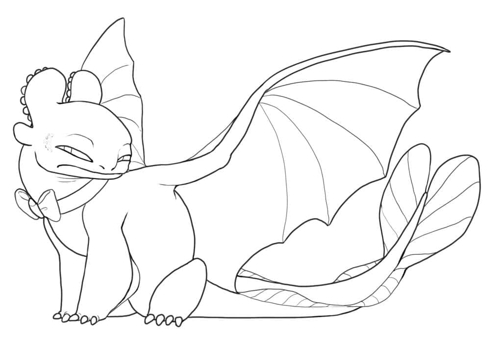 Toothless with cute bow coloring page