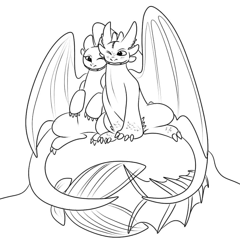 Toothless with light fury coloring page