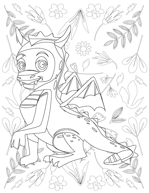 Premium vector dragon coloring page cartoon dragon dragon coloring page for kids