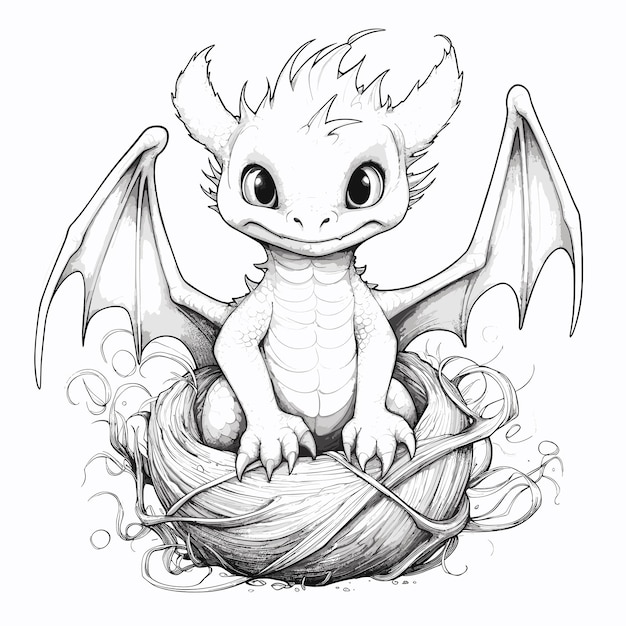 Premium vector hand drawn animal outline illustration cute dragon coloring pages for children