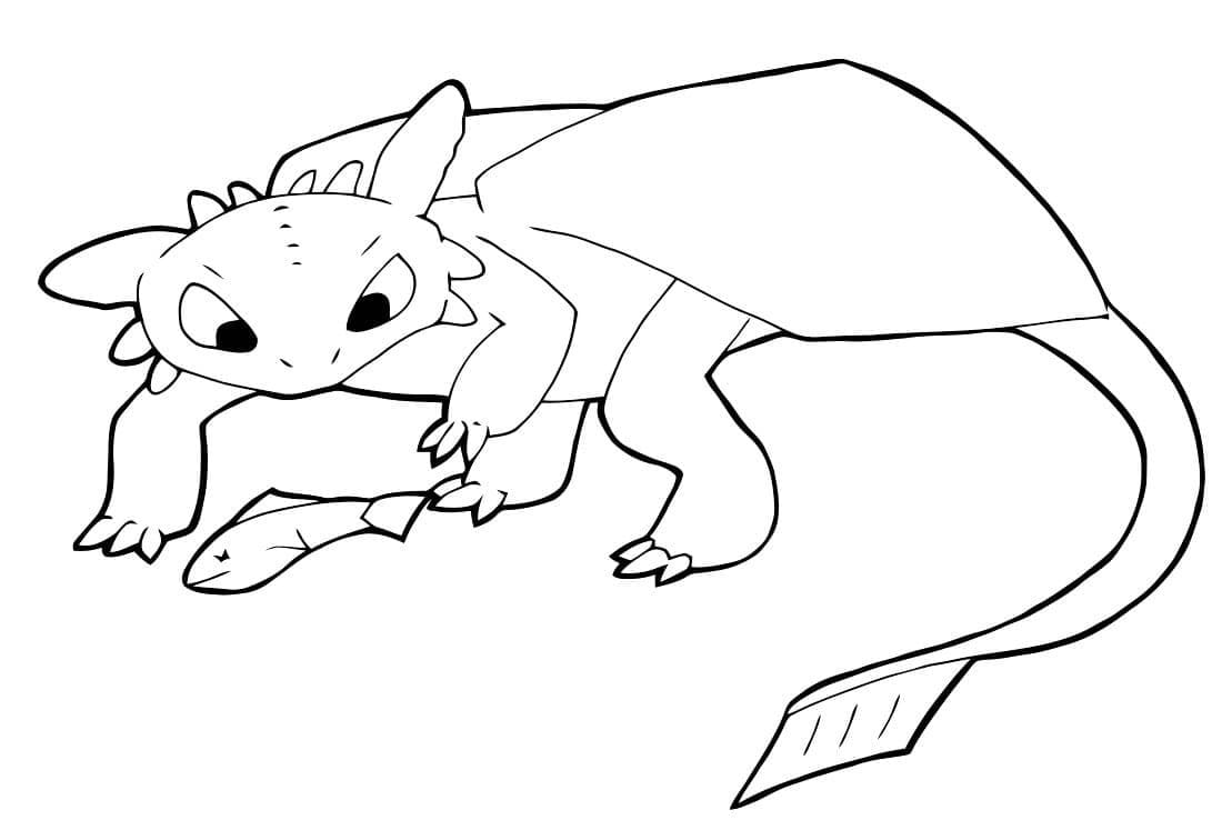 Toothless and a fish coloring page