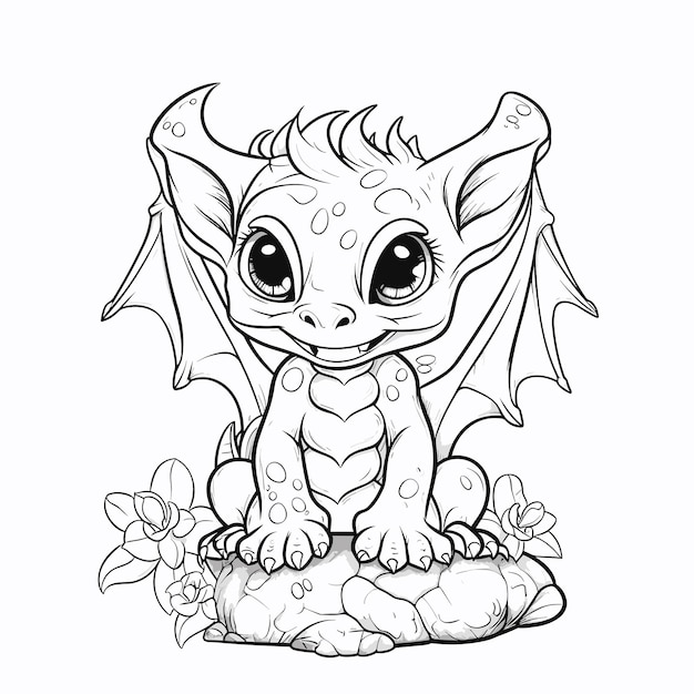 Premium vector hand drawn animal outline illustration cute dragon coloring pages for children
