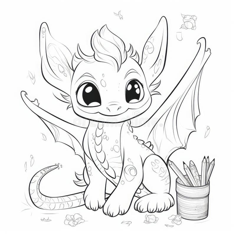 Cute dragon coloring book page on white background stock illustration