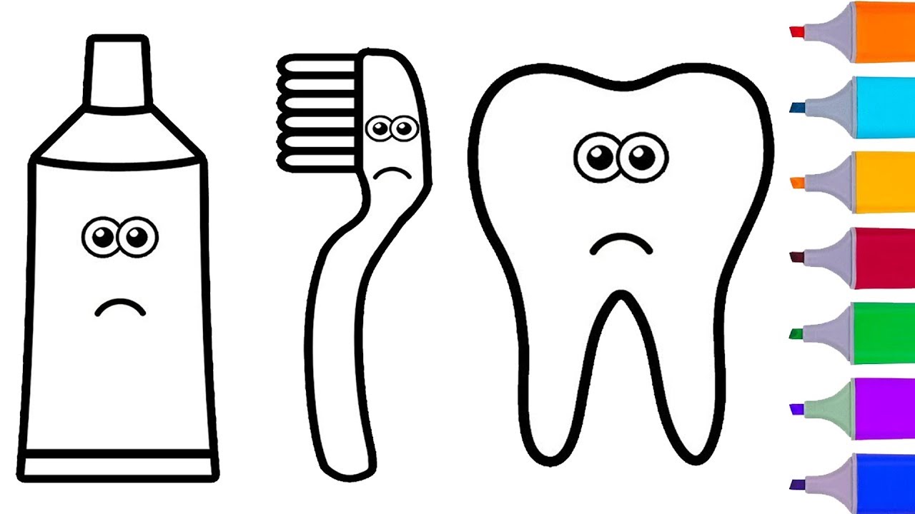 Coloring for baby with crying toothpastetoothbrush and teeth coloring pages for kids