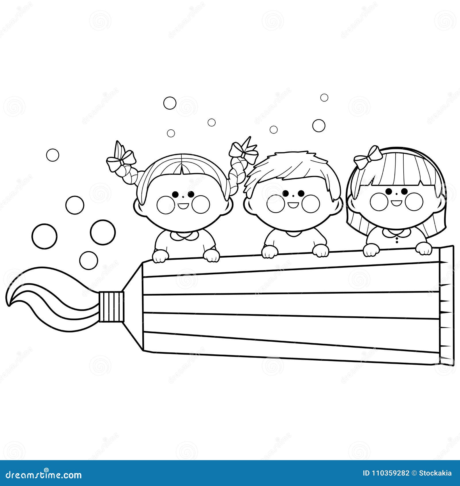 Children holding a toothpaste vector black and white coloring page stock vector
