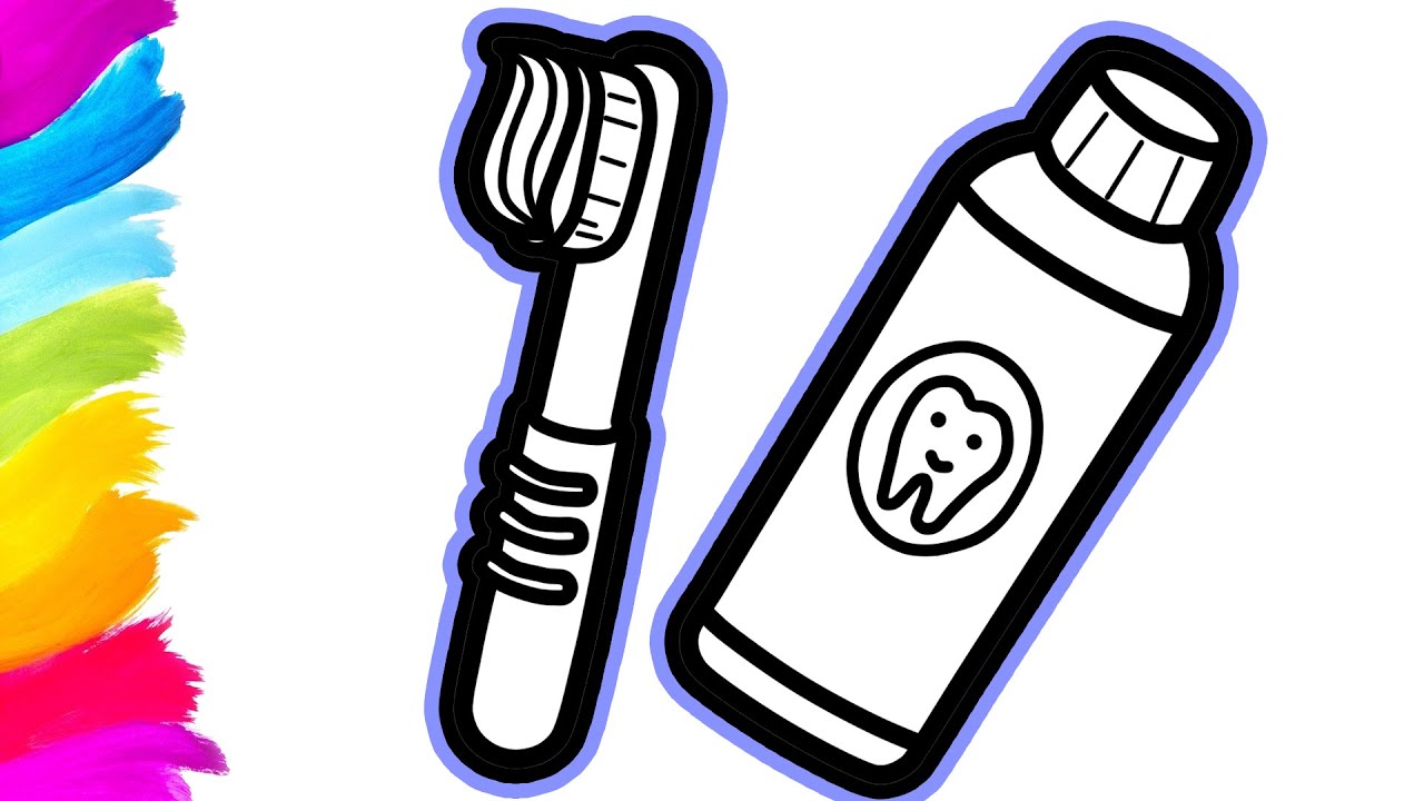 Toothbrush and toothpaste coloring and drawing for kids eggstory