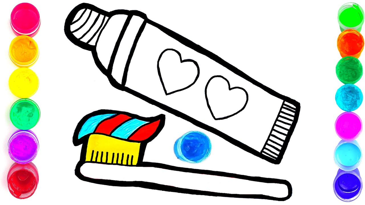 How to draw toothpaste brush and teeth cute drawings tutorial