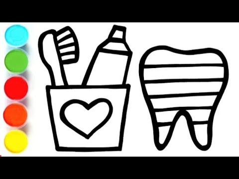 How to draw a brush and a toothpaste with teeth