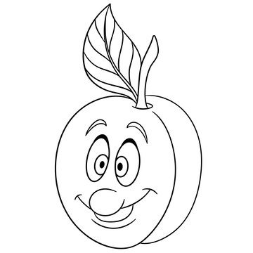 Premium vector apricot fruit smiling cartoon funny food emoji face kids coloring page