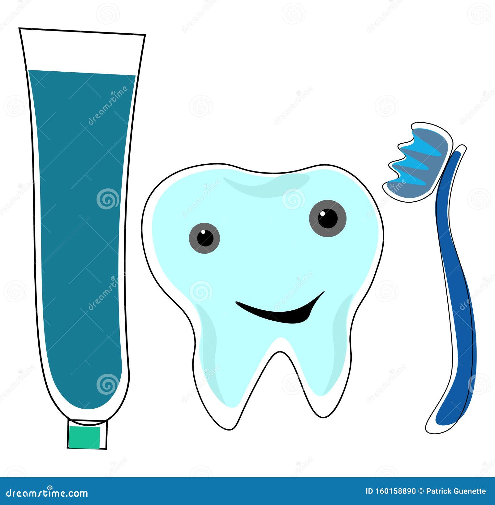 Clipart of a tooth emoji along with a tooth brush and a tooth paste vector or color illustration stock vector