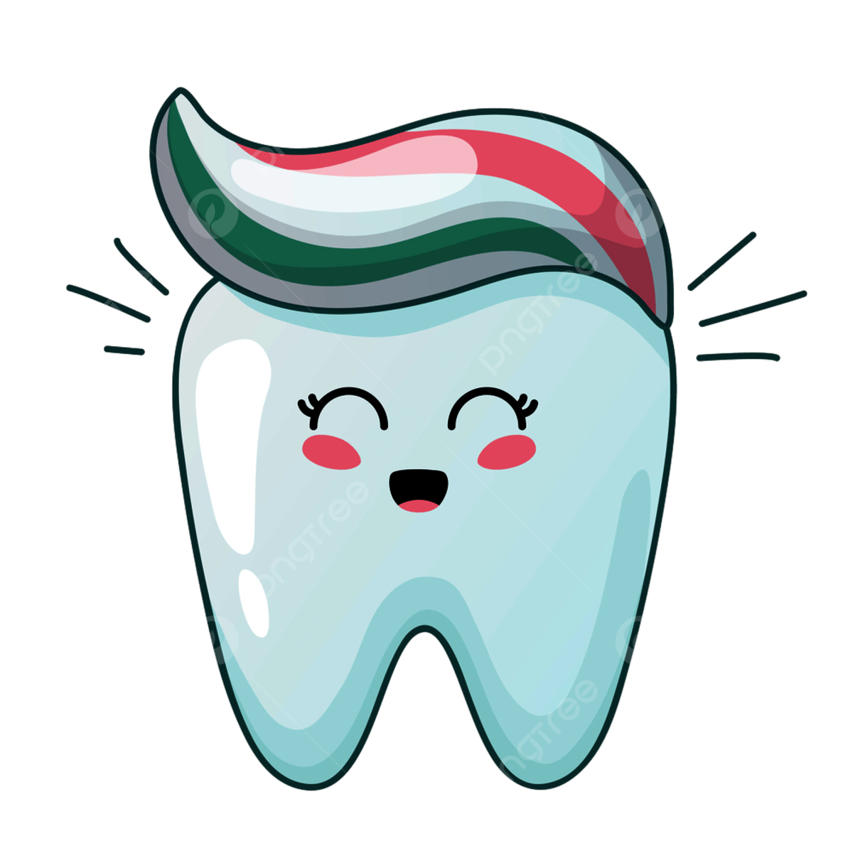 Toothpaste clipart transparent background joyful shining kawaii tooth with toothpaste object care nursery png image for free download