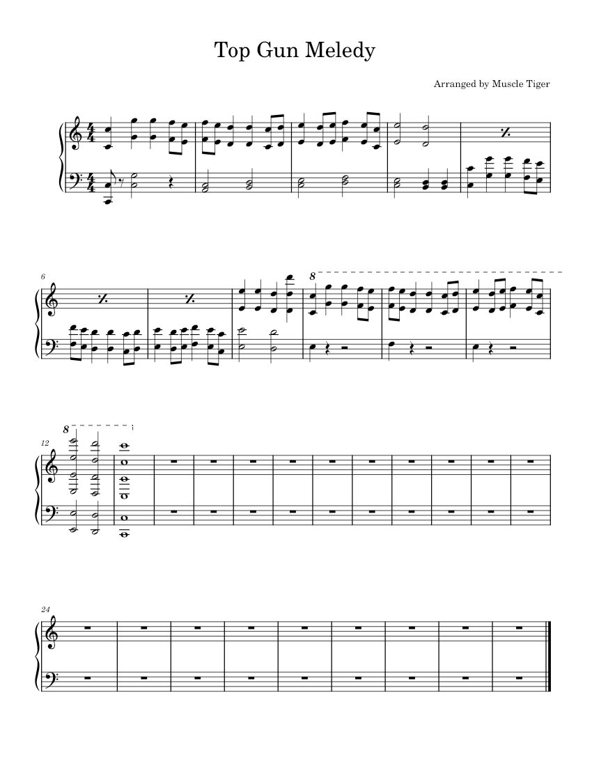 Top gun anthem â harold faltermeyer top gun meledy sheet music for piano solo easy
