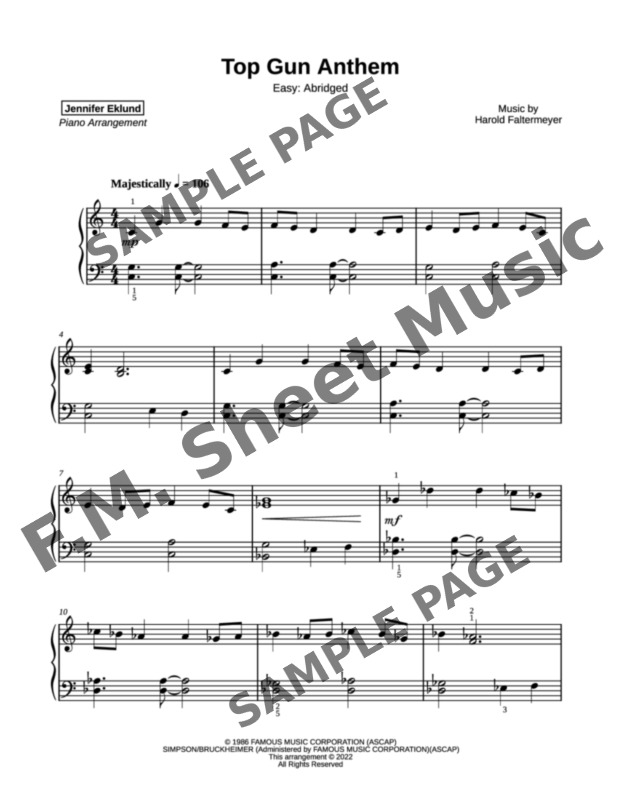 Top gun anthem easy piano by harold faltermeyer