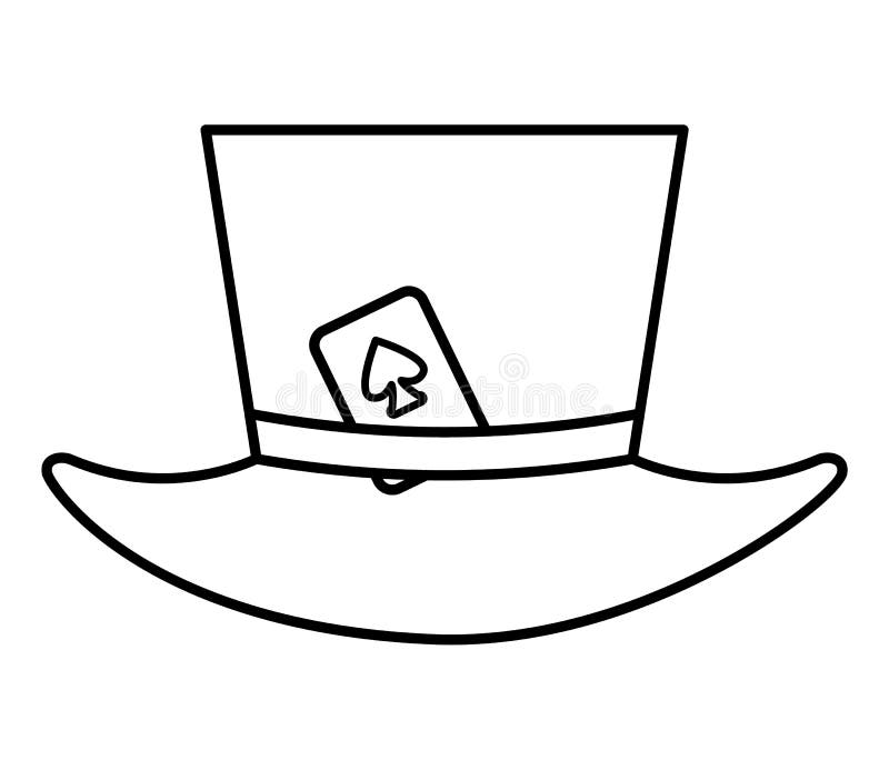 Black and white magician hat with playing card vector circus outline clipart wizard or juggler equipment line icon stock vector