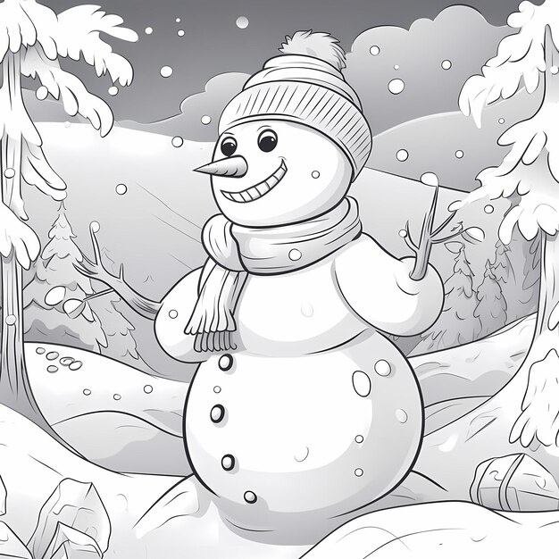 Premium ai image simply sophisticated basic black and white snowman top hat line art coloring page