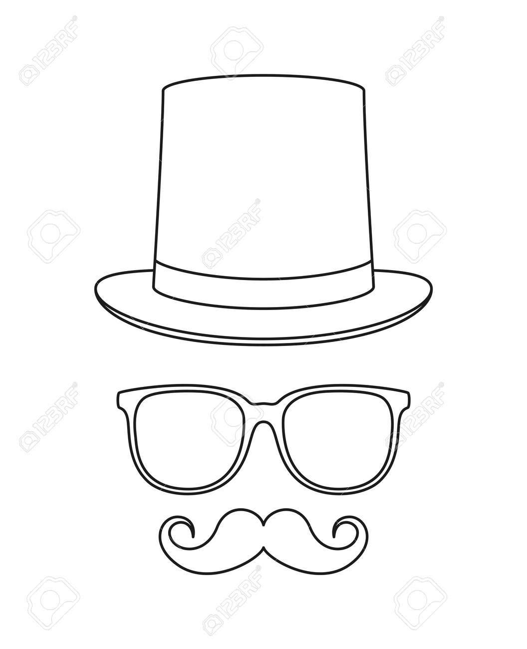 Coloring page with mustache hat and glasses for kids royalty free svg cliparts vectors and stock illustration image