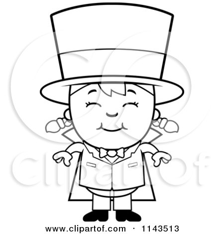 Cartoon clipart of a black and white happy magician girl smiling