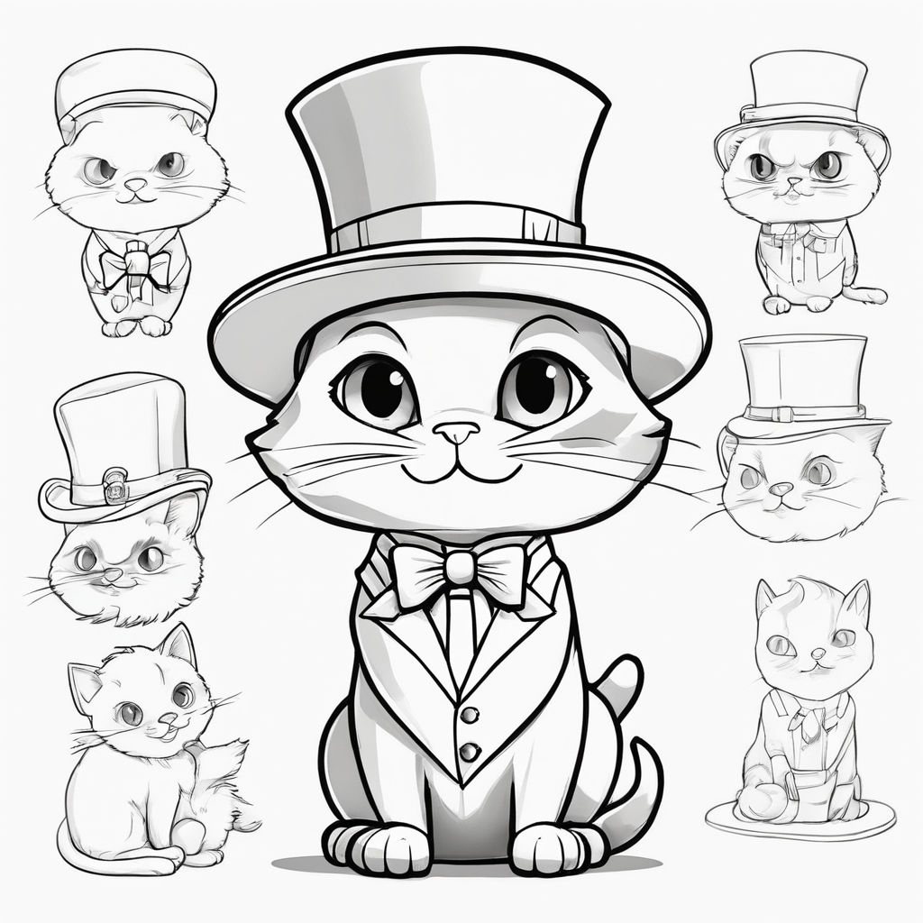 Black and white lcoloring page of a top hat
