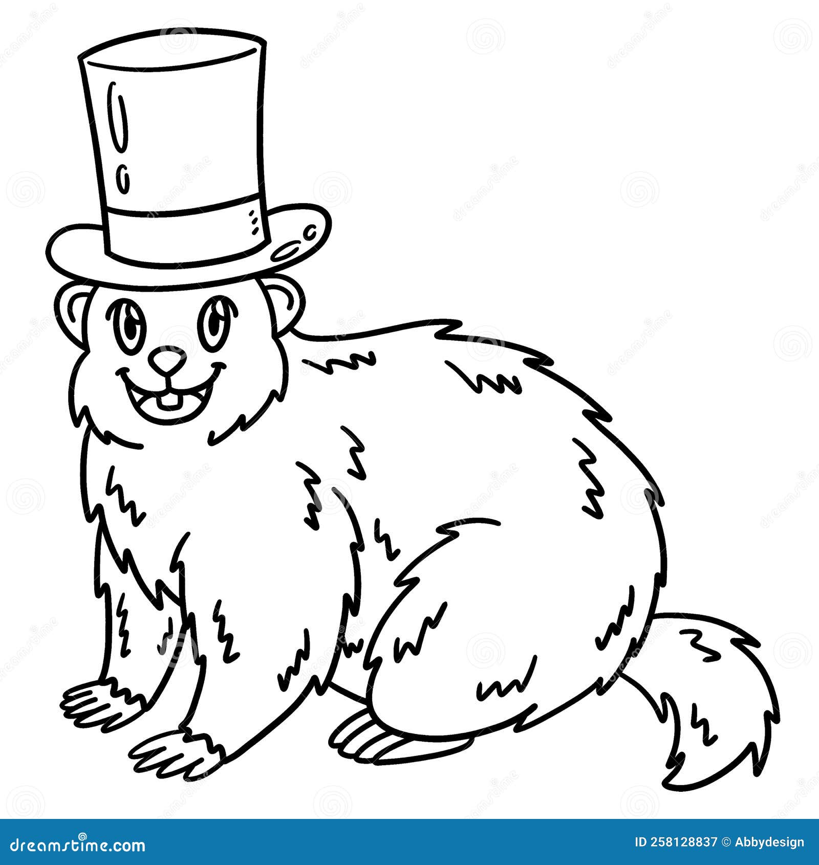 Groundhog with top hat isolated coloring page stock vector