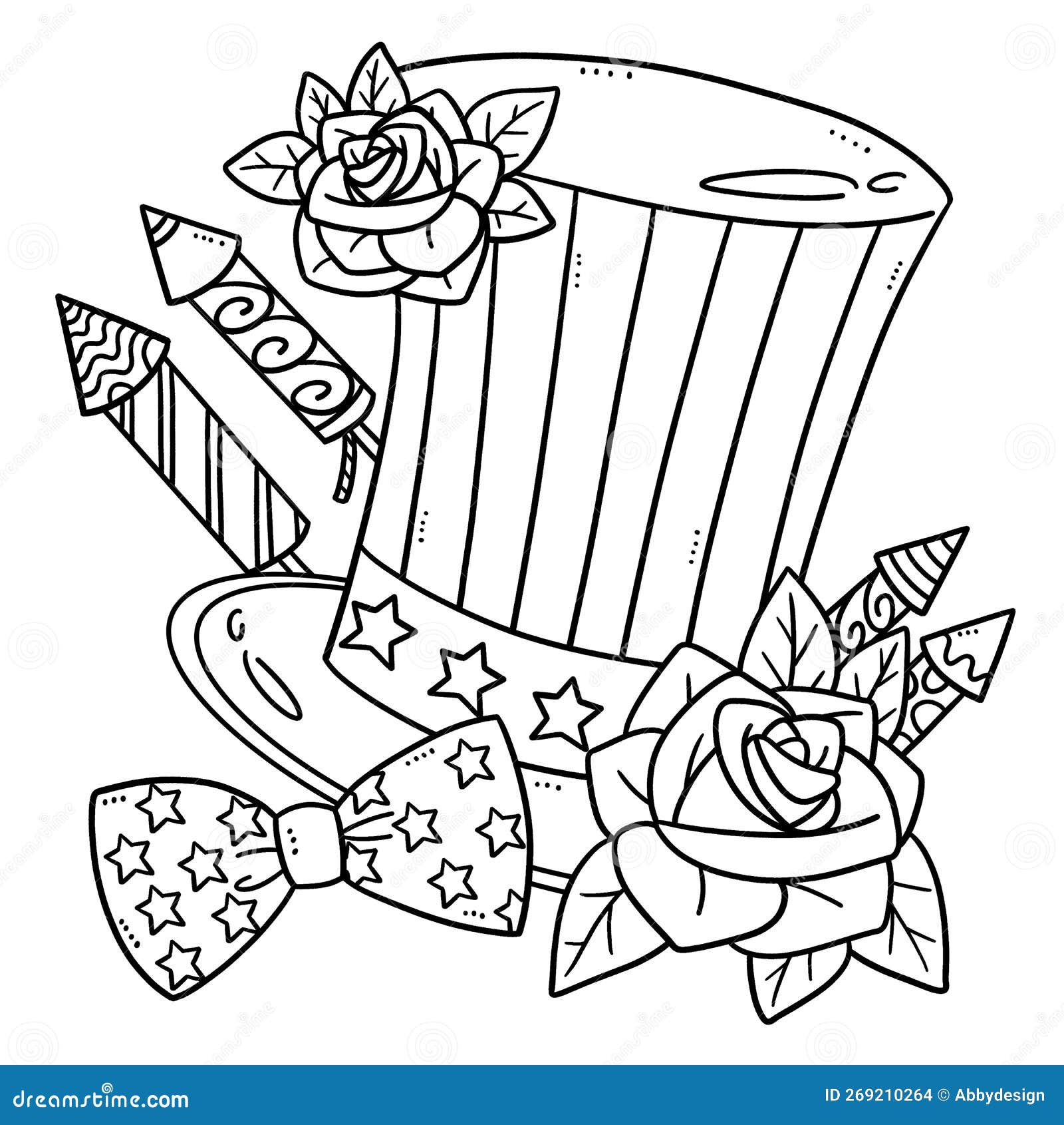 American top hat isolated coloring page for kids stock vector