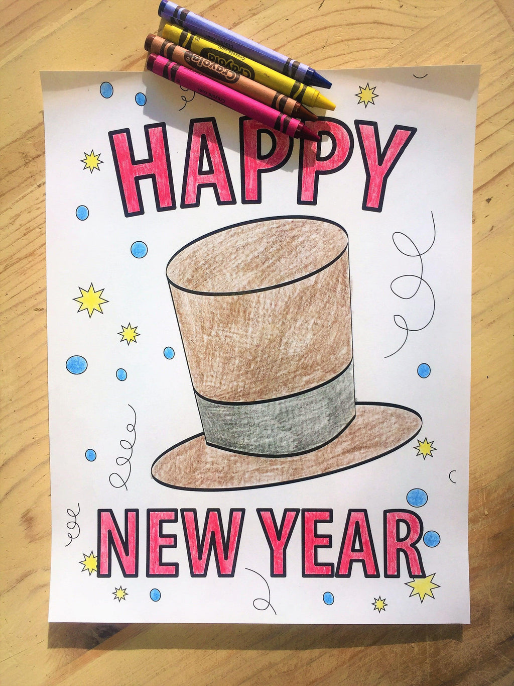 Happy new year top hat coloring page