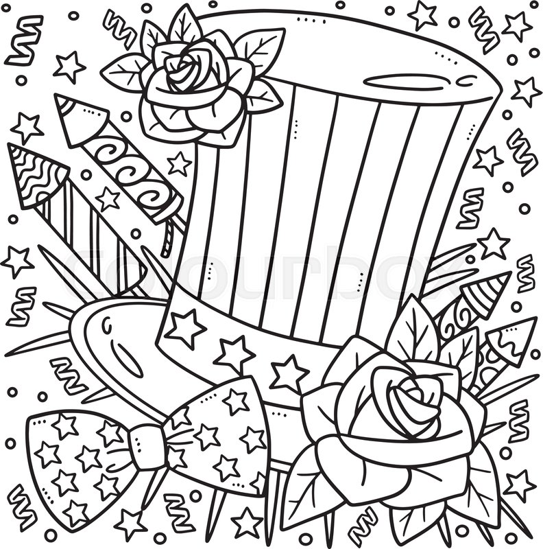Th of july american top hat coloring page stock vector