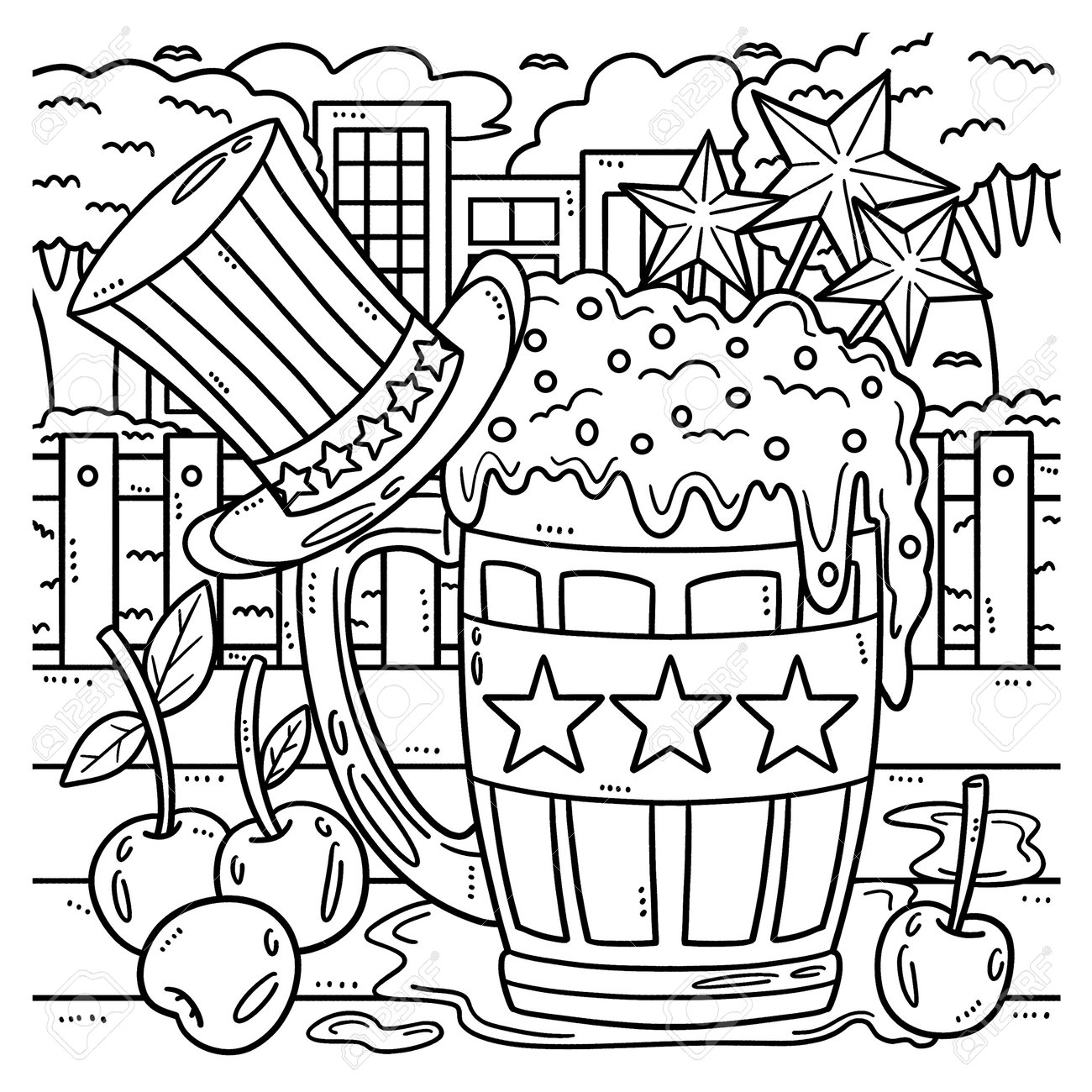 Th of july beer mug with top hat coloring page royalty free svg cliparts vectors and stock illustration image