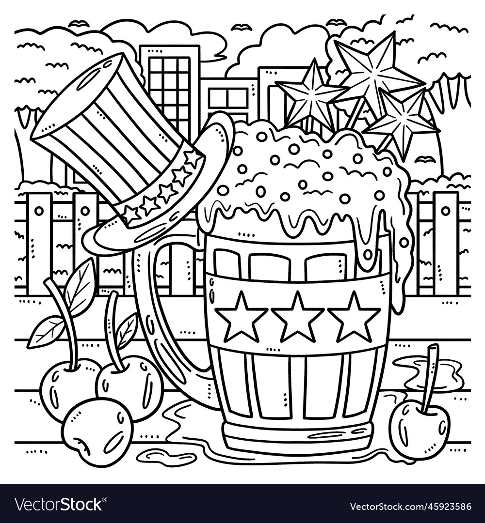 Th of july beer mug with top hat coloring page vector image