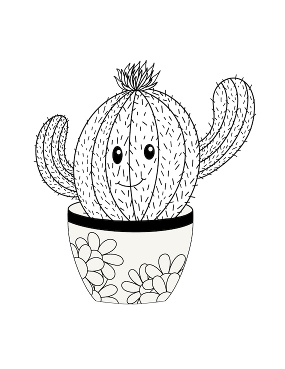 Cute cactus coloring page cactus with top hat digital download kids coloring page classroom and teacher supplies