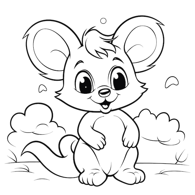Pagina da colorare per bambini disegno di illustrazione di cartoni animati animali carino vettore vettore premium