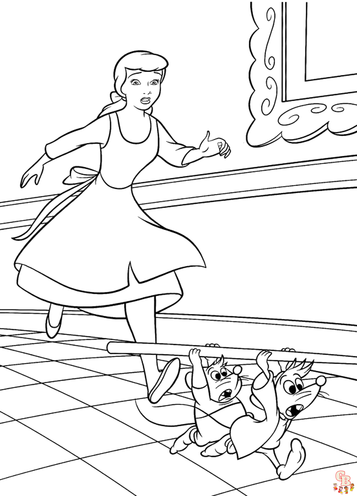 Divertimento da colorare con i topi dalle pagine da colorare di cenerentola