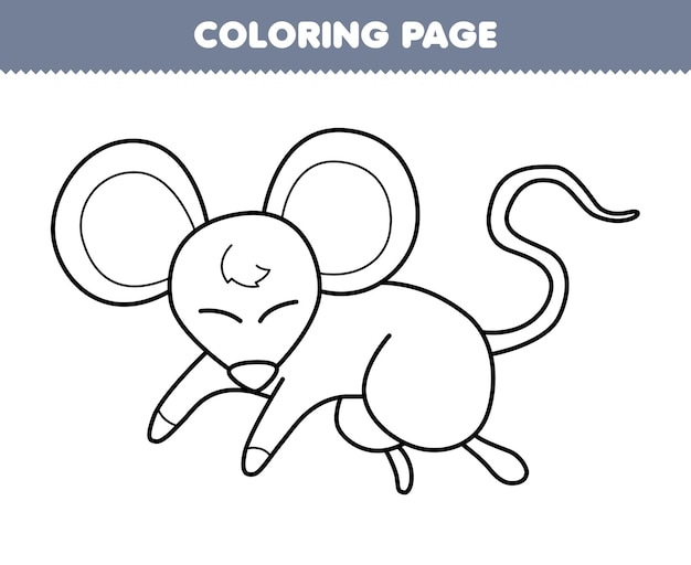 Gioco educativo per bambini da colorare pagina del foglio di lavoro animale stampabile con simpatica linea di topi dei cartoni animati vettore premium