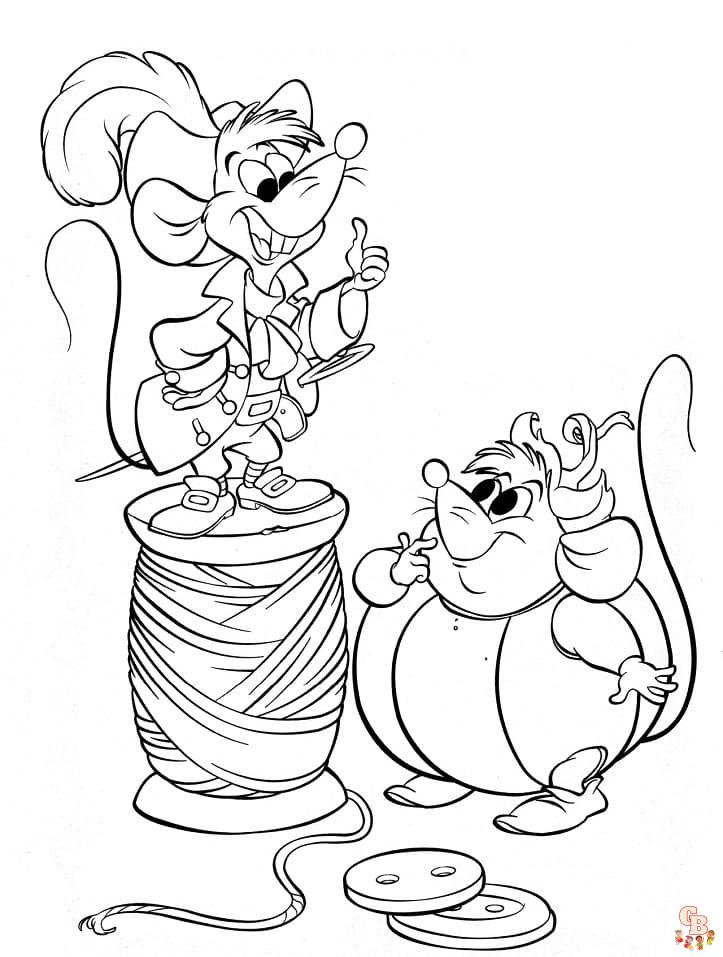 Divertimento da colorare con i topi dalle pagine da colorare di cenerentola