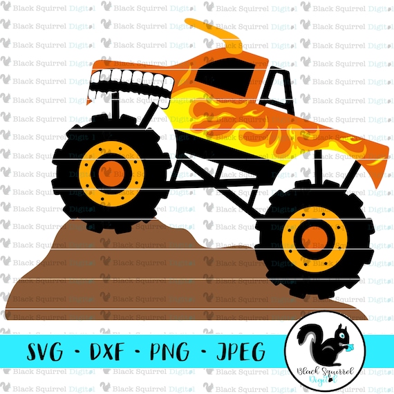 Monster truck party big truck motor madness truck jam flames horn crazy animal svg clipart print cut file stencil dxf png jpg instant download