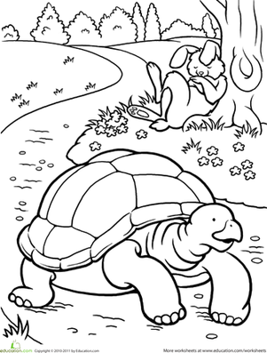 Color the tortoise and the hare worksheet education coloring pages fables activities fables