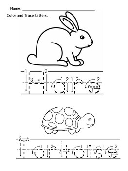 Hare and tortoise coloring and tracing letter activity by refine montessori