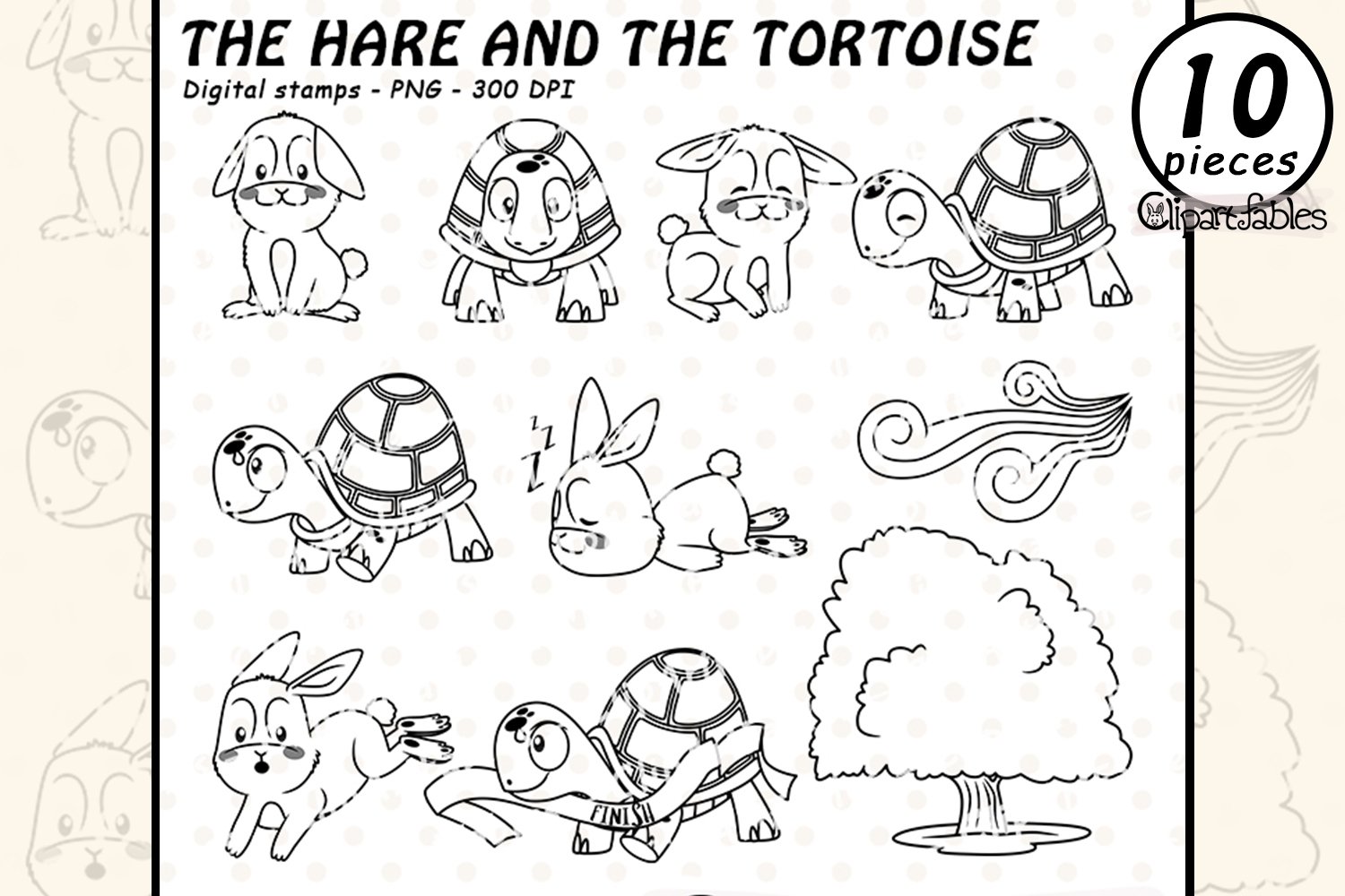 Rabbit and the tortoise digital stamps la fontaines fable