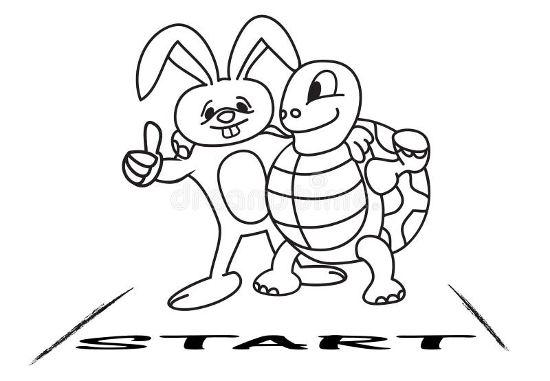 Tortoise and hare at the starting line stock vector